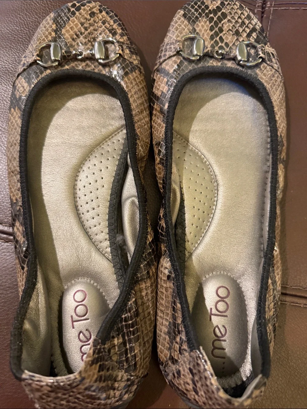 ME TOO skin ballet flats with silver  Horse bit Detail